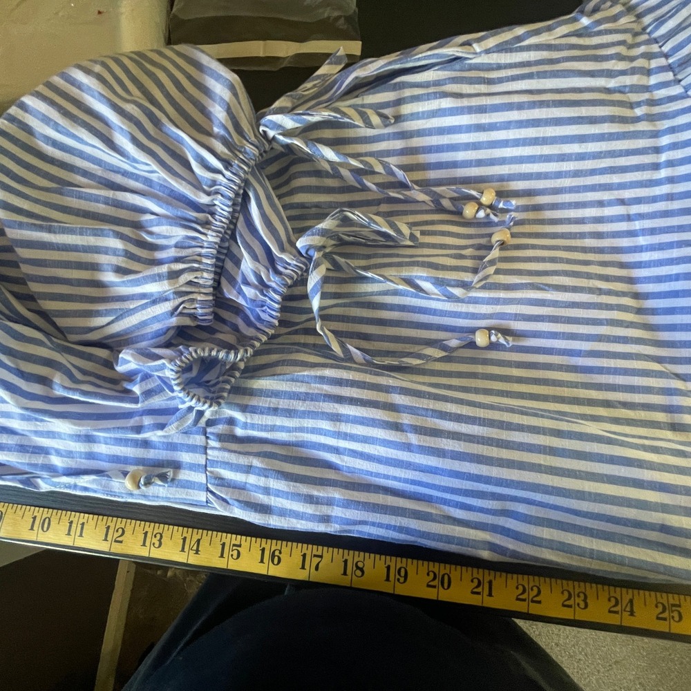 Popvil Womens Striped Oversized Tiered Dress S Blue White Coastal Summer - Picture 6 of 9